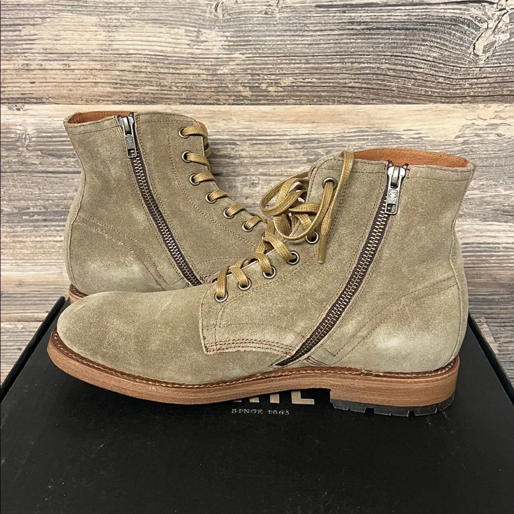 FRYE Bowery Lace Up Suede Boots in Ash NIB